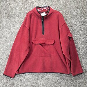 St. John's Bay Men's 1/4 Zip Fleece Sweater Front Pocket Collared Red 2X-Large